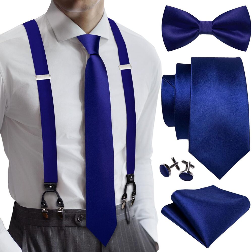 8324 Suspenders Bow Tie Necktie Set 6 Clips Strength Adjustable Y Braces